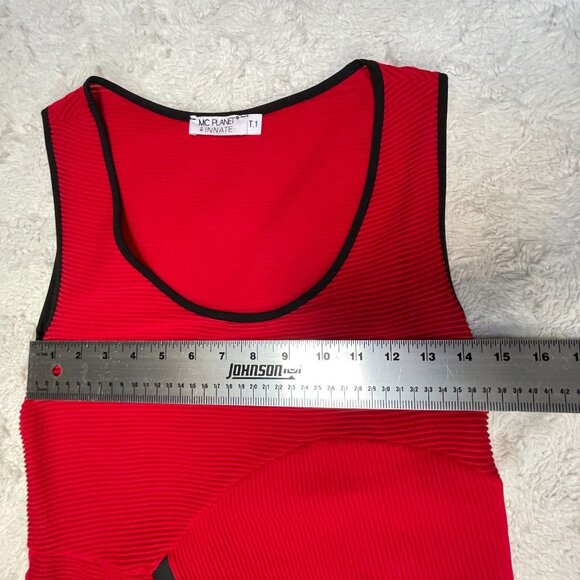 MC Planet by Innate Dress Size 1 Sleeveless Pleated Asymmetric Red Stretch - Picture 4 of 9